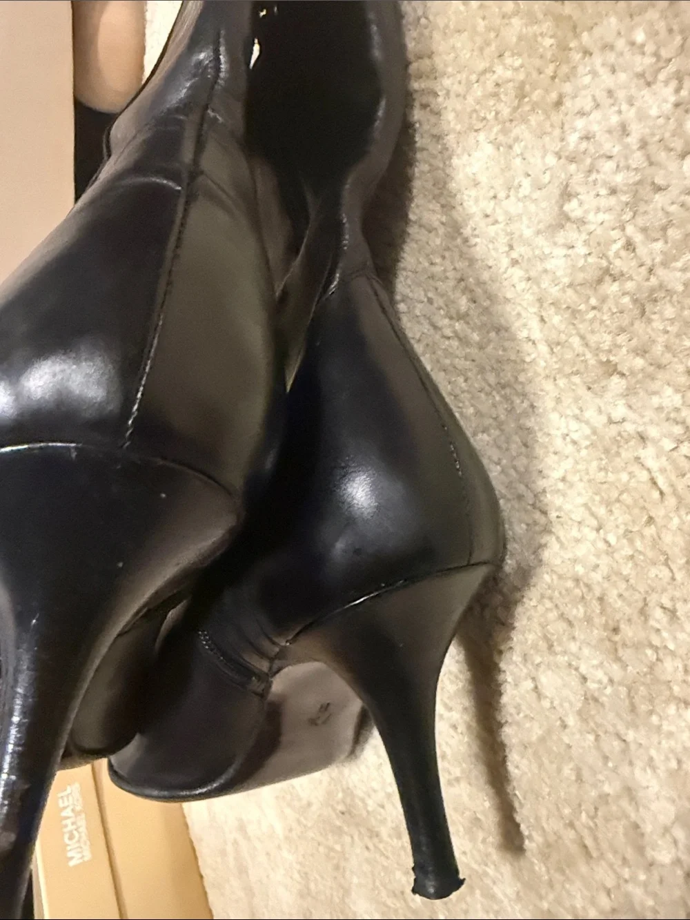Cole Haan Black Leather Mid-Calf Heel Boots - Picture 3 of 7